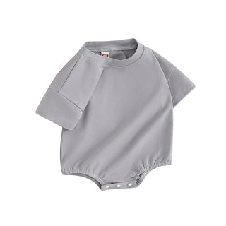 Baby Girls Boys Bubble Romper Short Sleeve Oversized Solid Color Basic Summer Clothes Bodysuit