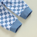 Baby Boys Girls 3Pcs Lil Bro / Sis Fall Outfit Letter Embroidery Long Sleeve Romper Checkered Print Pants Beanie Hat Set