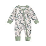 Baby Boys Girls Autumn Casual Romper Long Sleeve Crew Neck Fish Print Zipper Jumpsuit