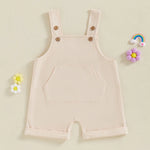 Baby Toddler Boys Girls Overalls Tank Sleeveless Square Neck Front Pocket Suspender Shorts Romper