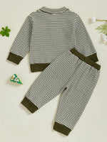 Baby Toddler Boys 2Pcs Long Sleeve Embroidery Duck Top with Striped Pants Infant Clothes Set