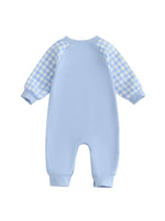 Baby Toddler Boy Lil Brother Fall Romper Plaid Print Letter Embroidery Long Sleeve Round Neck Full Length Jumpsuit