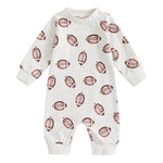 Baby Boys Girls Jumpsuit Long Sleeve Round Neck Football Print Romper