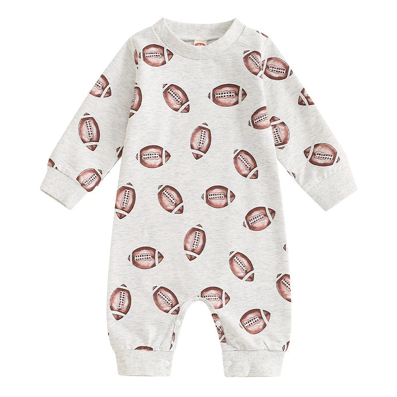 Baby Boys Girls Jumpsuit Long Sleeve Round Neck Football Print Romper