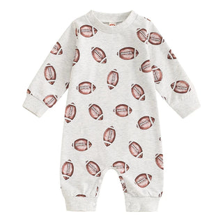 Baby Boys Girls Jumpsuit Long Sleeve Round Neck Football Print Romper