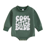 Baby Boy Cool Little Dude Bubble Romper Letter Print Round Neck Long Sleeve Casual Jumpsuit Bodysuit