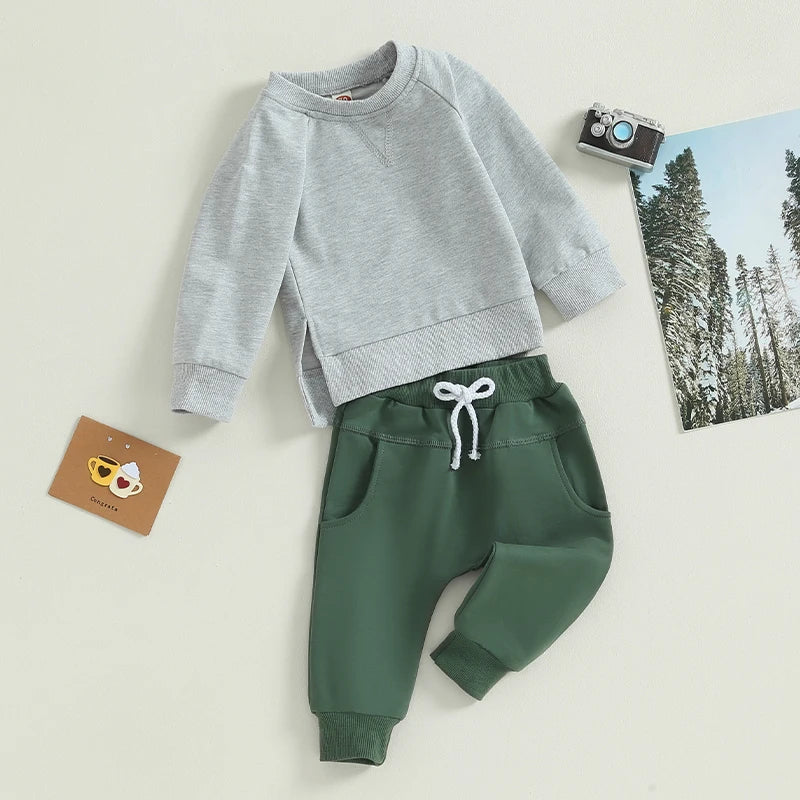 Baby Toddler Boy Girl 2Pcs Outfit Long Sleeve Crewneck Pullover Top Jogger Pant Set