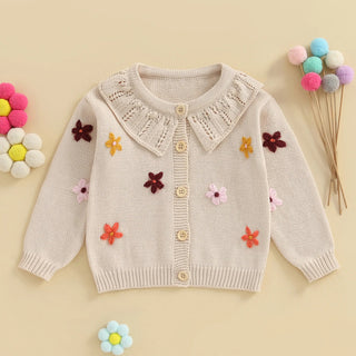 Baby Toddler Girls Cardigan Sweater 3D Flower Design Button Down Long Sleeve Knitted Top