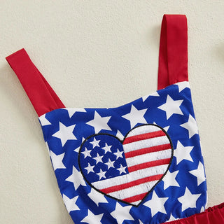 Baby Girls Romper Dress Sleeveless Tank Stars USA Flag Heart Tulle Patchwork Party Bodysuit Tutu Summer 4th of July Clothing