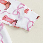 Baby Girl 2Pcs Fall Jumpsuit Ruffled Zip Up Boots Ribbons Print Long Sleeve Round Neck Zipper Romper Bow Headband Set