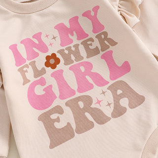 Baby Girls In My Flower Girl Era Romper Long Ruffle Sleeve Crew Neck Letters Print Bodysuit