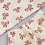 Baby Toddler Girls 2Pcs Summer Outfit Bow Pattern Crew Neck Short Sleeve T-Shirt Top with Ruffled Shorts Set