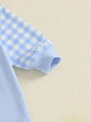 Baby Toddler Boy Lil Brother Fall Romper Plaid Print Letter Embroidery Long Sleeve Round Neck Full Length Jumpsuit