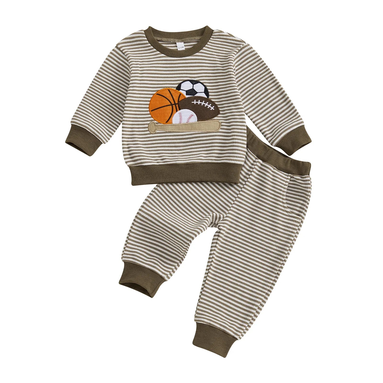 Baby Toddler Boys 2Pcs Fall Outfit Rugby Embroidery Striped Long Sleeve Top and Elastic Pants Clothes Set