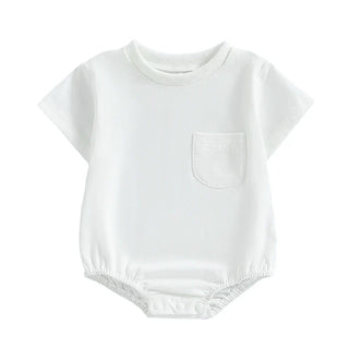 Baby Toddler Girls Boys Basics Bodysuit Short Sleeve Crew Neck Front Pocket Solid Summer Jumpsuit