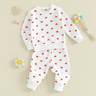 Baby Toddler Girls 2Pcs Clothes Valentine's Day Outfits Long Sleeve Crewneck Heart Print Pants Set