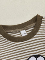 Baby Toddler Boys 2Pcs Fall Outfit Rugby Embroidery Striped Long Sleeve Top and Elastic Pants Clothes Set