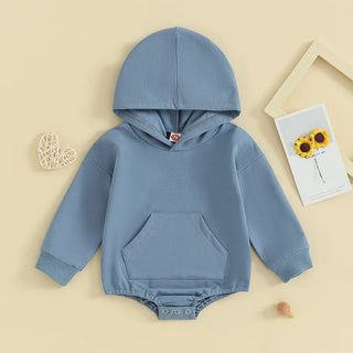 Baby Toddler Boy Girl Hoodie Bubble Romper Pocket Solid Color Long Sleeve