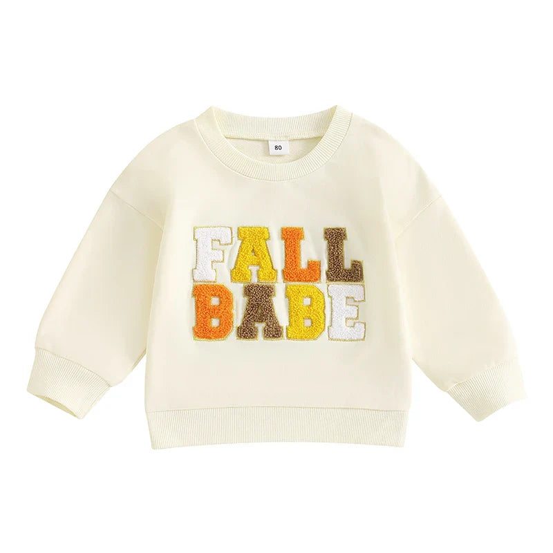 Baby Toddler Boys Girls Fall Babe Long Sleeve Embroidery Letters Fall Crewneck Top