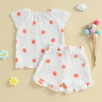 Baby Toddler Girls 2Pcs Floral Outfit Cap Sleeve T-shirt Top Elastic Waist Ruffle Shorts Summer Set