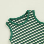 Baby Toddler Boys 2Pcs Striped Dinosaur Outfit O-Neck Sleeveless Tank Top Elastic Waist Shorts with Pockets Set