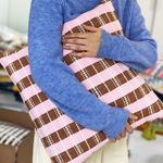 Santiago Grid Pillow - Baby Pink and Umber