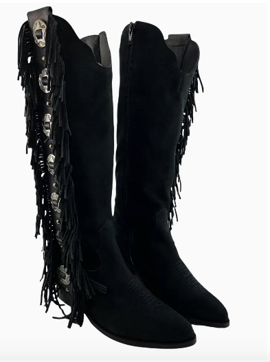 Rodeo Doll Fringe Boots in Black Naughty Monkey