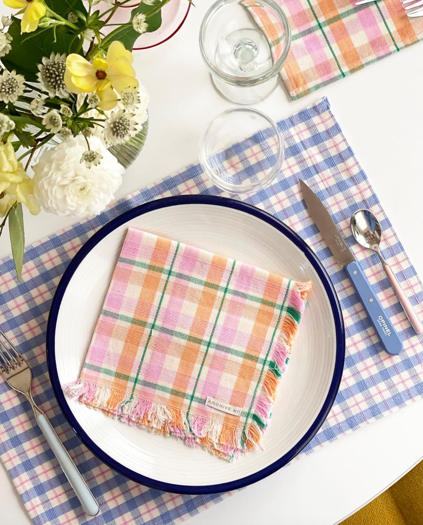 Sofia Plaid Placemat in Periwinkle Blue and Pink