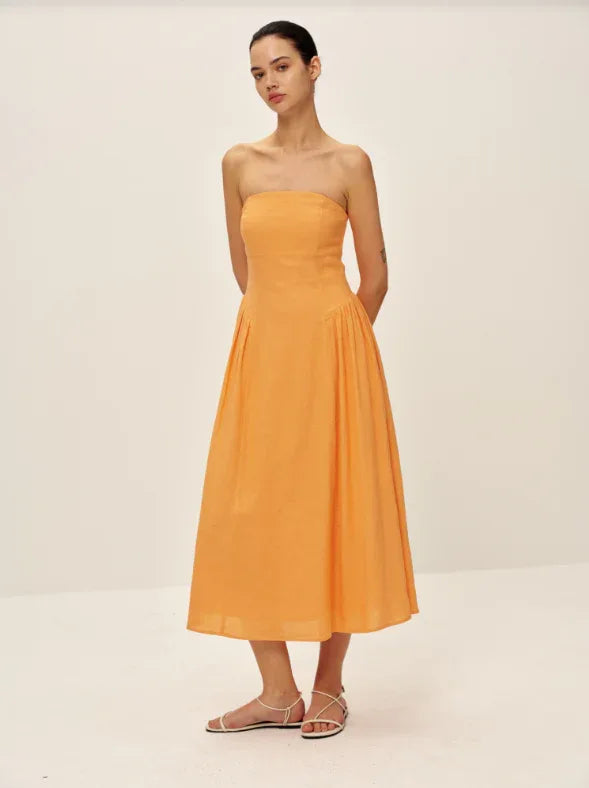 Cello Linen Dress | Orange - Glamourous Grace