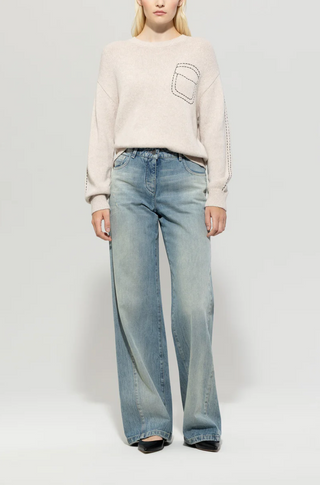 Luisa Cerano Beige Contrast Stitch Sweater - By Baano