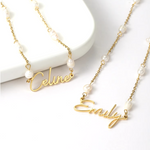 Cursive Name Necklace w/ Petite Pearls