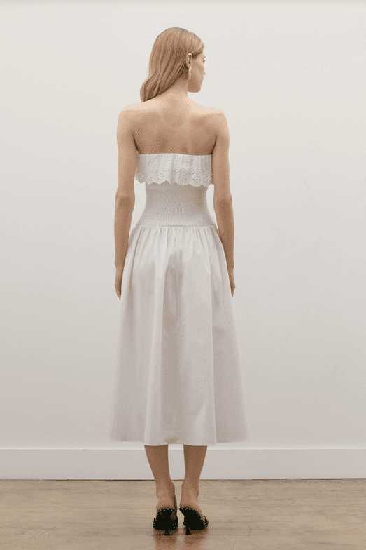 Rosebud Strapless Midi Dress | White