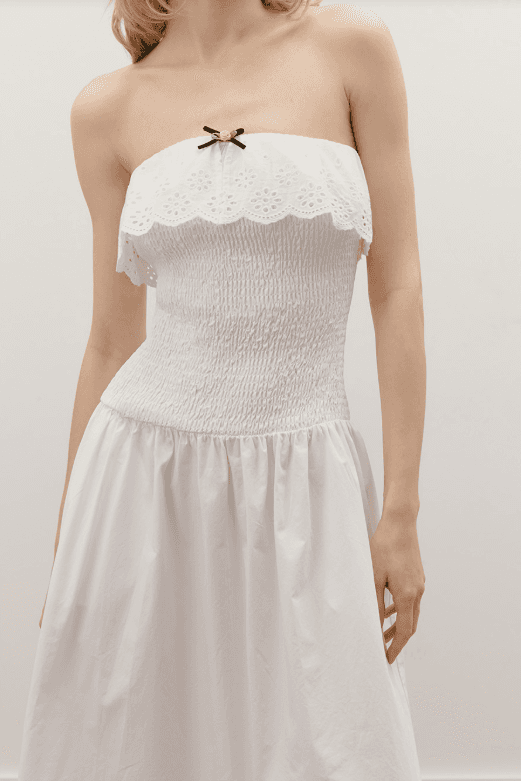 Rosebud Strapless Midi Dress | White
