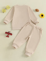 Baby Toddler Boys 2Pcs Autumn Long Sleeve Football Embroidery Top Drawstring Jogger Pants Set