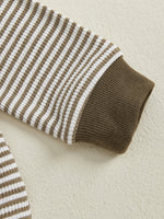 Baby Toddler Boys 2Pcs Fall Outfit Rugby Embroidery Striped Long Sleeve Top and Elastic Pants Clothes Set