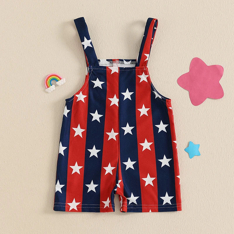 Baby Boys Girls 4th of July Romper Stars and Stripes Pattern Infant Overalls Sleeveless Tank Jumpsuit