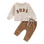 Baby Toddler Boys Girls 2PCS Long Sleeve Letter Embroidery Bubs Tops and Drawstring Pants Set