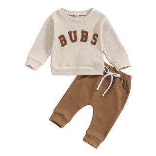 Baby Toddler Boys Girls 2PCS Long Sleeve Letter Embroidery Bubs Tops and Drawstring Pants Set