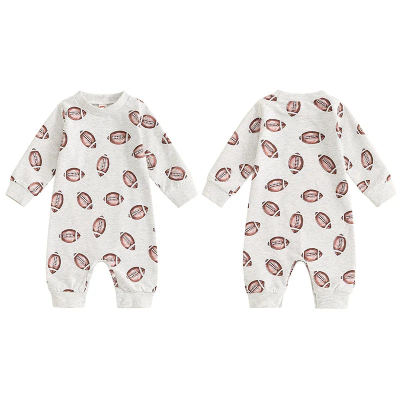 Baby Boys Girls Jumpsuit Long Sleeve Round Neck Football Print Romper