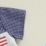 Baby Girl 4th of July Romper Smocked Plaid Pattern American Flag Embroidery Ruffled Doll Collar Short Sleeve Jumpsuit