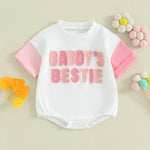 Baby Girl Daddy's Bestie Embroidery Letters Romper Short Sleeve Bodysuit Father Gift Clothes