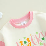 Baby Girls Lucky Girl Spring St. Patrick's Day Bubble Romper Long Sleeve Crewneck Shamrock Horseshoe Print Bodysuit