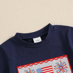 Baby Toddler Boys 2Pcs 4th of July Outfit Short Sleeve Truck/Flag Embroidery T Shirt Top + Shorts Set Clothes