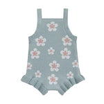 Baby Girls Summer Sleeveless Tank Strap Bubble Romper Knitted Floral Flower Print Bodysuit