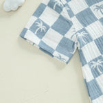 Baby Boy Romper Summer Short Sleeve Round Neck Checkered Tree Print Jumpsuit Playsuit