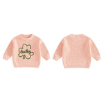 Baby Toddler Kids Boys Girls Lucky Knit Sweater Long Sleeve Round Neck Shamrock Letter Embroidery Pullover Spring St. Patrick's Day Top