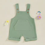 Baby Toddler Boys Girls Overalls Tank Sleeveless Square Neck Front Pocket Suspender Shorts Romper