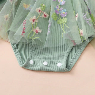 Baby Toddler Girls 2Pcs Outfit Floral Mesh Ruffles Long Sleeve Romper Dress Skirt Tutu and Headband Set