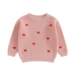 Baby Girl Knit Sweater Heart Embroidery Pullover Valentine's Day Clothes Top