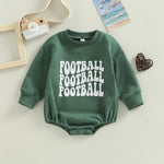 Infant Baby Boys Girls  Bodysuit Long Sleeve Crew Neck Game Day Baby Football Print Jumpsuit Bubble Romper